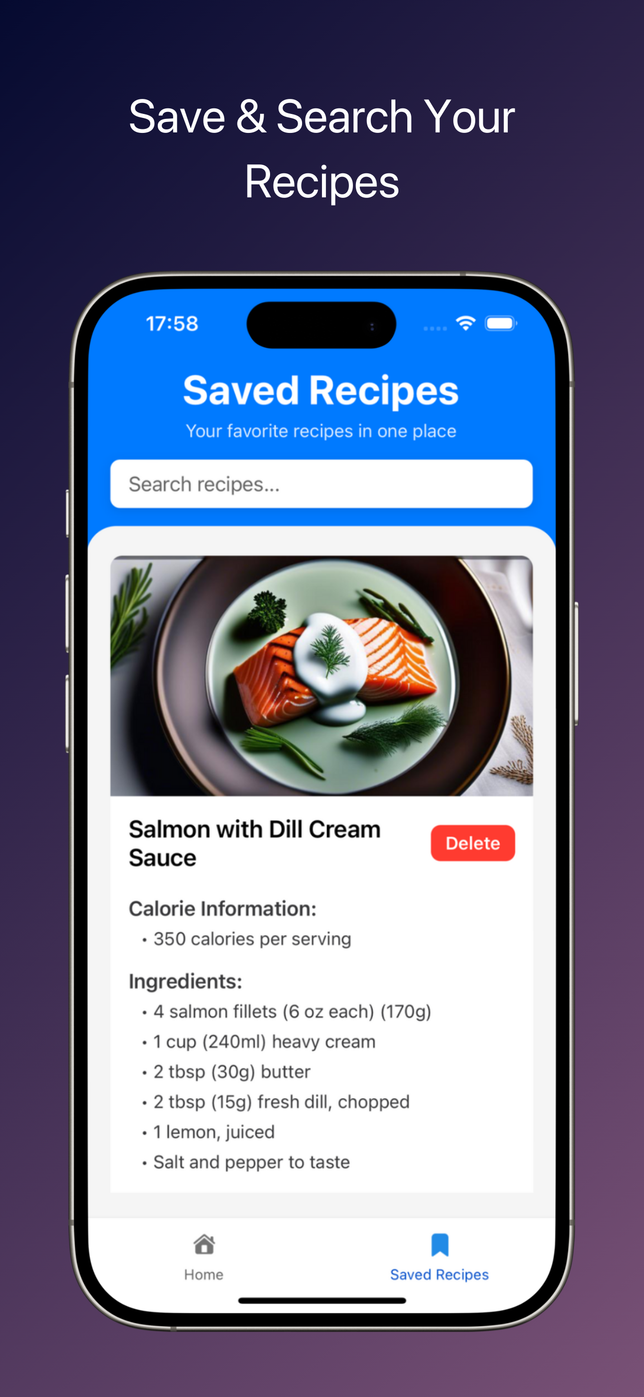 Save and search recipes